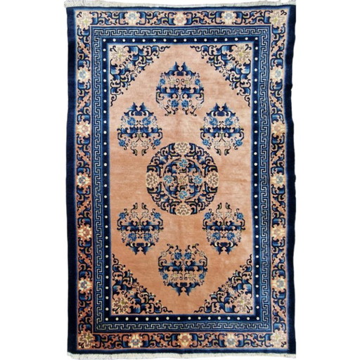 Alfombra china antigua azul – Lana anudada a mano – Diseño tradicional – 190 x 134 cm – vloerkleden en tapijten, Wool