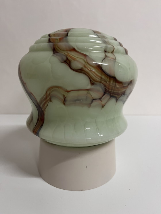Image 1 of Vintage green marble ceiling lamp Thabur Art Deco bakelite