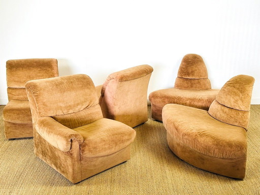 Vintage modulaire fluwelen bank, jaren 70, set van 5