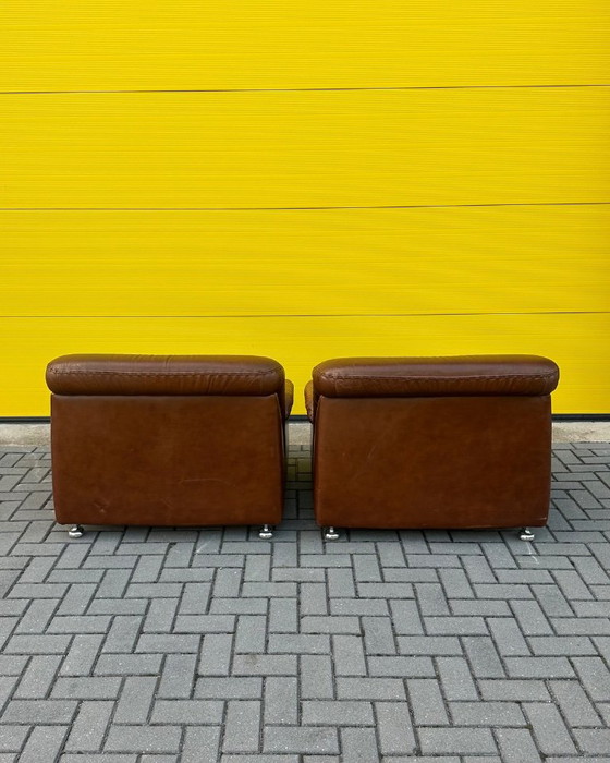 Vintage brown leather Danish lace Armchairs 70s (photo 8 of 21)
