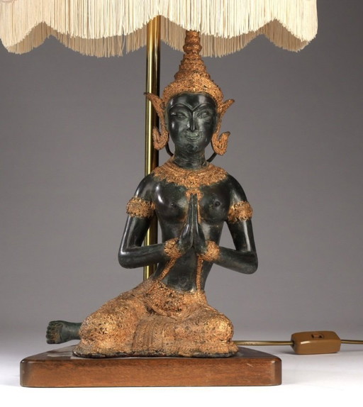 Vintage Boudha bronze table lamp