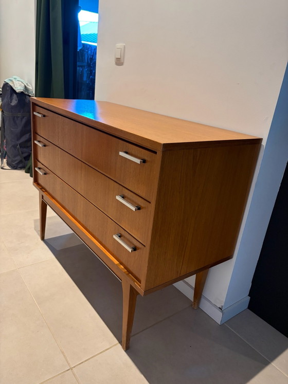 Vintage Mid-Century Chest of Drawers with 3 Drawers | 1960s Style, Wood, Brown (photo 2 of 10)