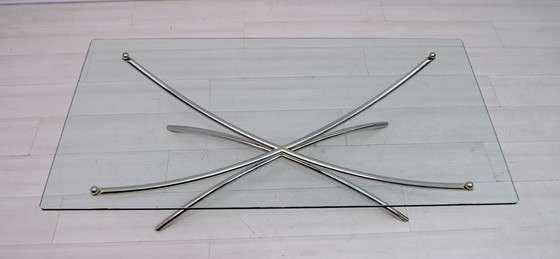 Image 1 of Mesa baja italiana de cromo y cristal de mediados de siglo, años 70