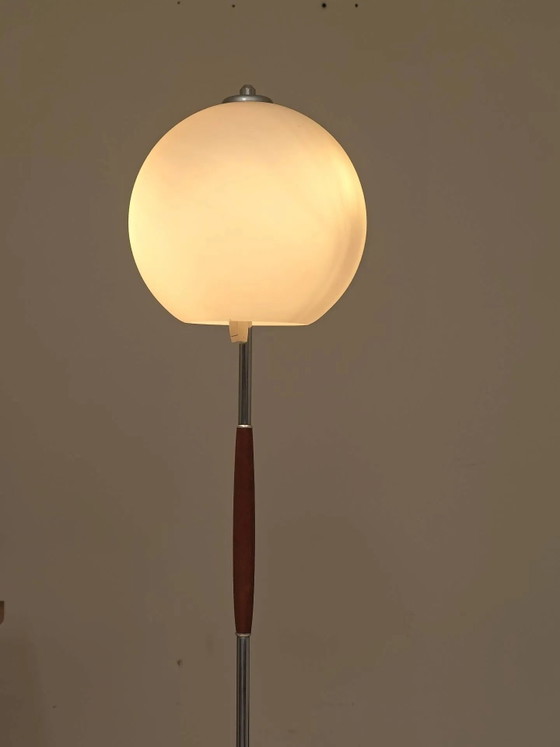 Modernist floor lamp in teak, chrome metal, opaline, Czechoslovakia 60s – Floor lights, Scandinavian (photo 19 of 23)