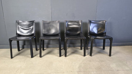Zwarte leren Mario Bellini Cab eetkamerstoelen, Italië, jaren 70 - set van 4