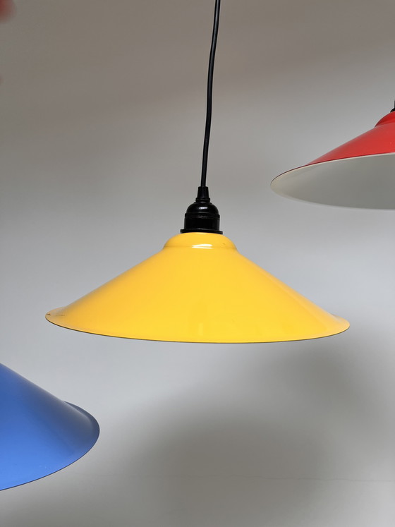 Image 1 of Set di 3 lampade a sospensione vintage IKEA Lyra T501 (anni '80) (blu, rossa e gialla)