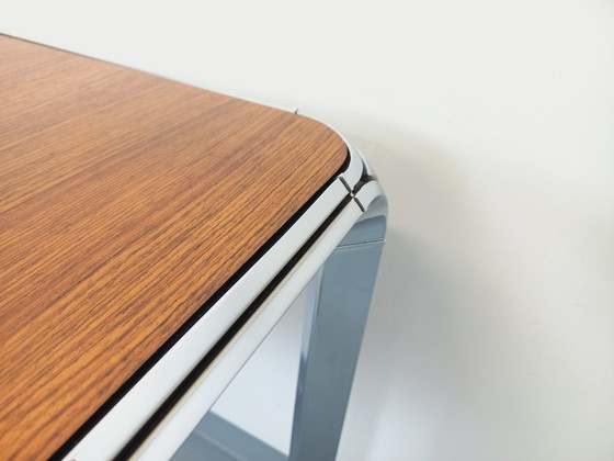 Image 1 of Tavolo da pranzo quadrato vintage Pierre Paulin in palissandro e metallo cromato degli anni '70