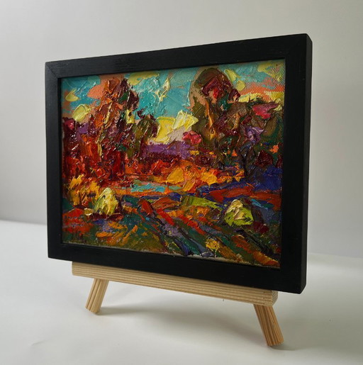 Original Oil Painting Autumn Nature Landscape Autumn Evening