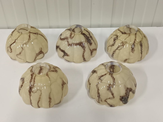 5x Art Deco Lampshades, Marbled Glass (1920s/1930s), Pendant lamps, Brown (photo 3 of 7)
