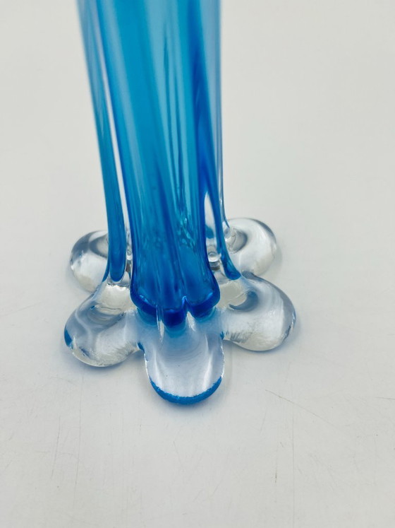 Image 1 of Vintage soliflore in blown blue glass, Murano style