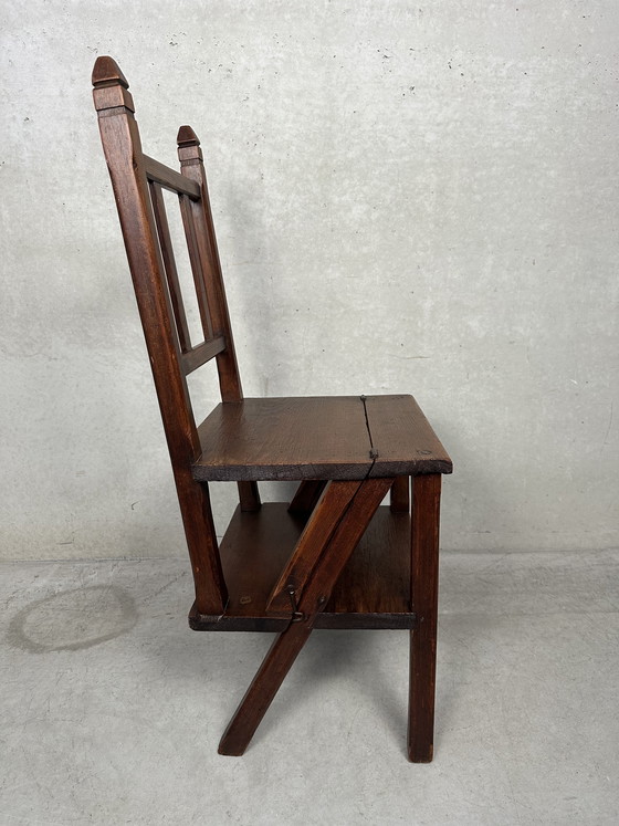 Image 1 of Sgabello/sedia antico da biblioteca