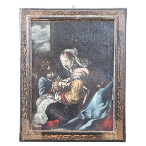 Oil Painting on Canvas, Madonna with Child and Angel Italy 17th Century – schilderijen tekeningen
