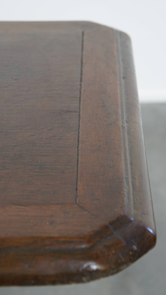 Image 1 of Table de bistrot française ancienne avec pied en fonte dorée et plateau en chêne foncé