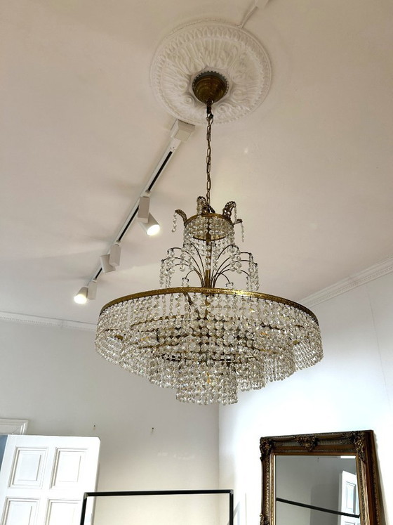 Antique 9-light crystal chandelier, France, brass, lead crystal – Glass (photo 2 of 5)