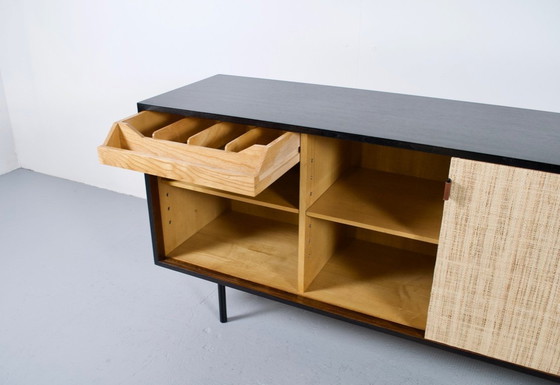 Image 1 of FLORENCE KNOLL SIDEBOARD MODEL 116 WOOD, LEATHER AND RAFFIA 1960