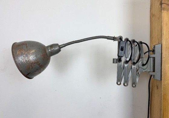Image 1 of Grijze industriële schaarwandlamp van Elektroinstala, jaren 60