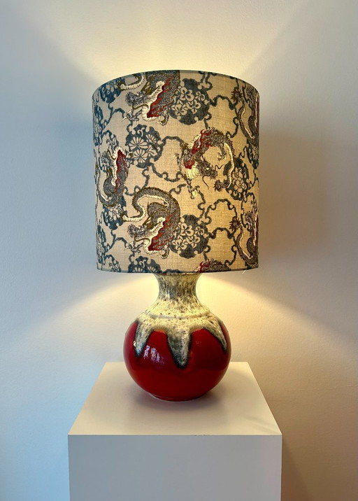 Striking table lamp with dragon shade - upcycled from a Fat Lava vase by Bay