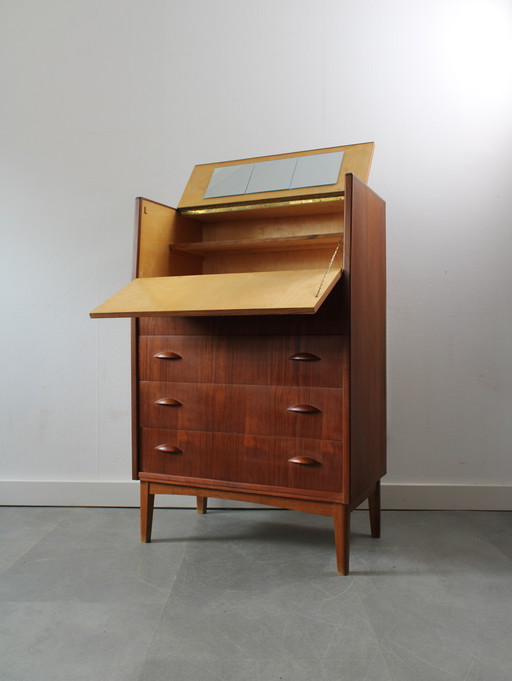 Vintage Danish chest of drawers in teak with flap and mirror !