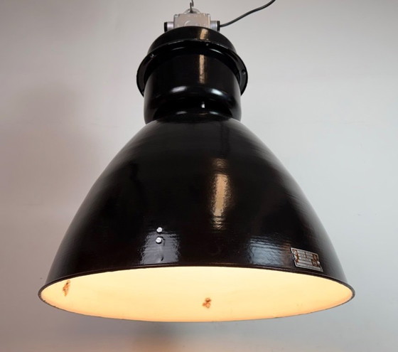 Image 1 of Large Black Industrial Factory Pendant Lamp from Elektrosvit, 1960s