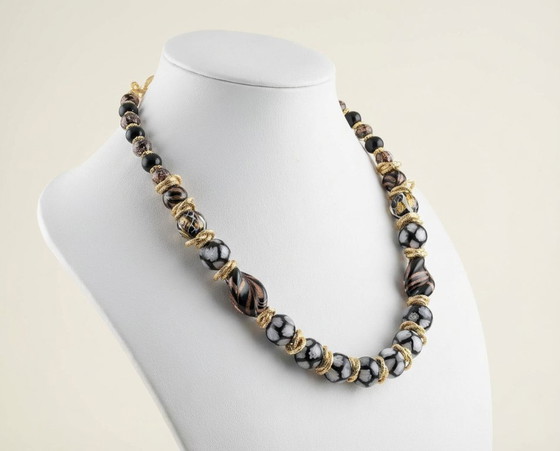 Image 1 of Murano glazen halsketting met 24-karaats bladgoud – Murrine – Aventurijn