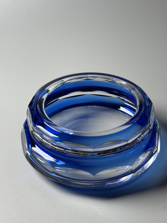 Image 1 of Bombonera de cristal “Eliane” de Val Saint Lambert, Art Déco, años 30, cristal superpuesto en azul, Charles Graffart