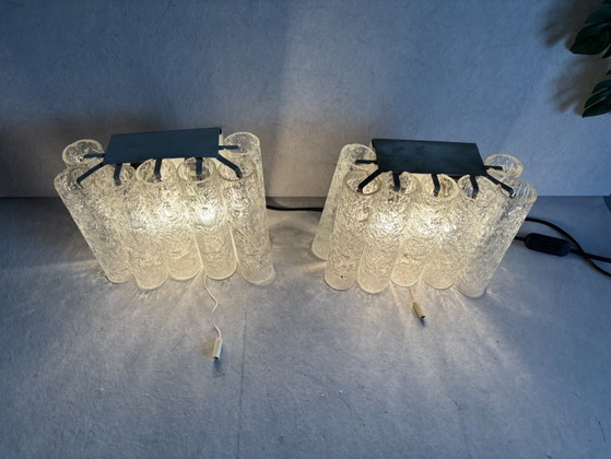 Image 1 of Vintage set Doria Leuchten wandlamp ijsglas tubes jaren 60