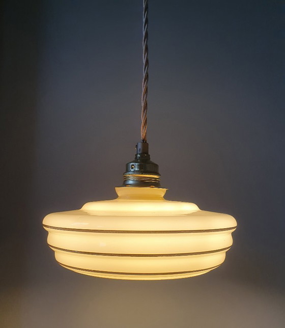 Image 1 of Set of 2 vintage pendant lamps made of opaline glass.