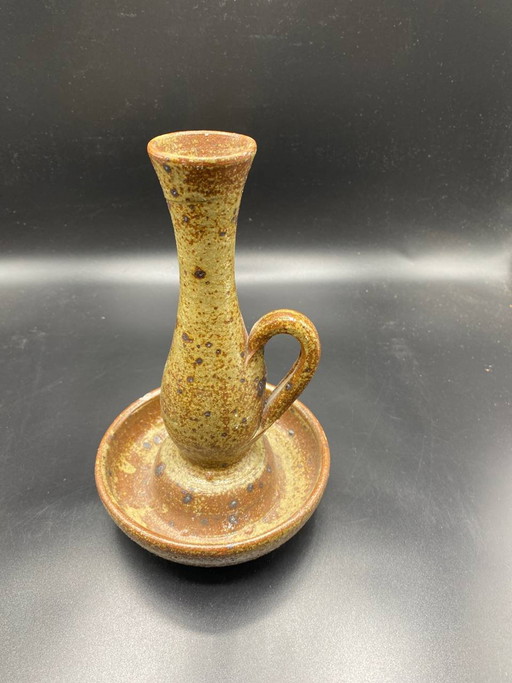 Glazed Stoneware Chamberstick - Ochre and Honey Speckled Glaze - Handmade Ceramic – servies, Rustic (photo 2 of 3)