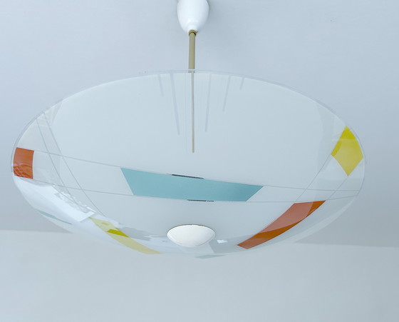 Image 1 of Large Vintage Glass Pendant Lamp, Mondrian Style