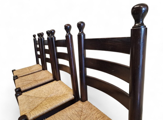 Image 1 of Stile di Charles Dudouyt – Sedie da pranzo rustiche con schienale a pioli (metà secolo, Francia)
