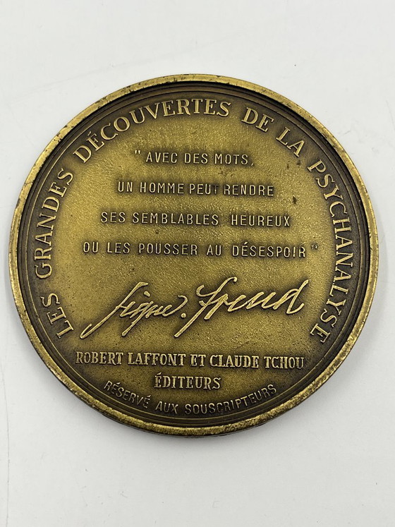 Medaglia Commemorativa Sigmund Freud di R. Duboc, Robert Laffont, Oggetti decorativi, Bronzo, Dorato, Vintage (foto 6 di 6)
