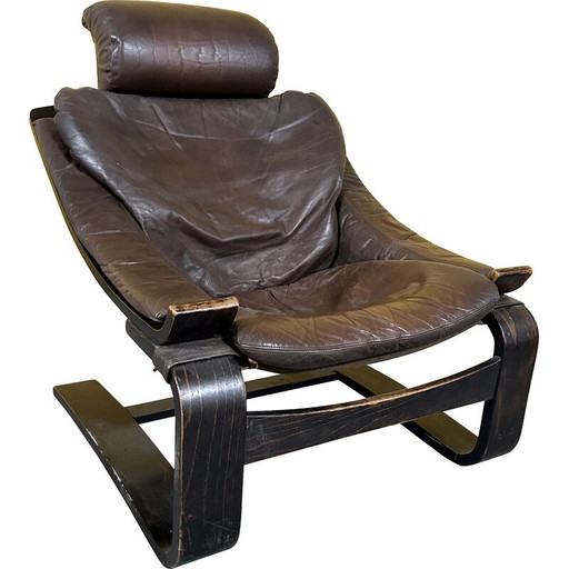 Poltrona vintage scandinava in pelle di Ake Fribyter per Nelo Mobler, Svezia, anni '70