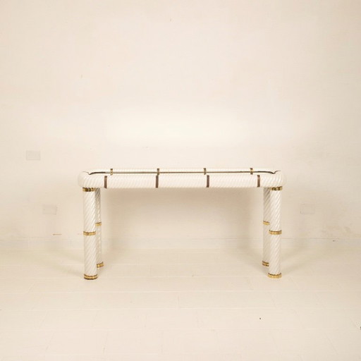 Console table by Tommaso Barbi in porcelain and brass, 1970