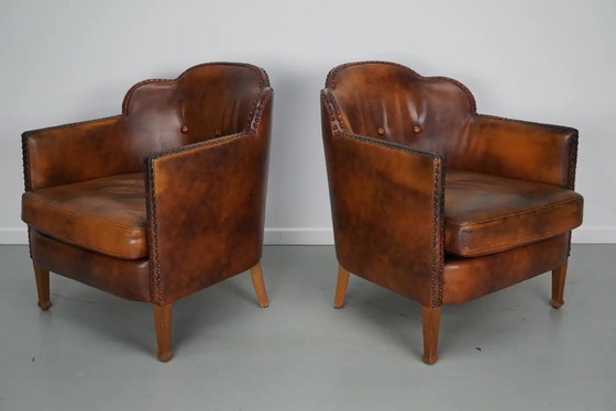 Image 1 of Poltrone club olandesi vintage in pelle color cognac, set da 2