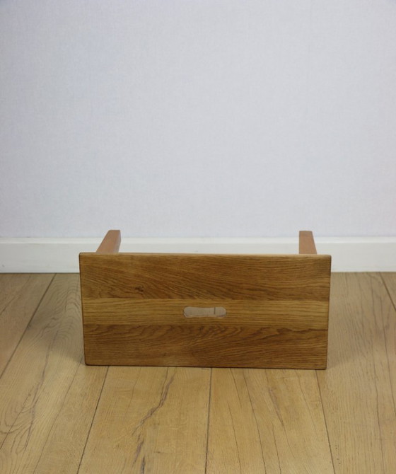 Image 1 of Wooden stool low rectangular seat ash wood