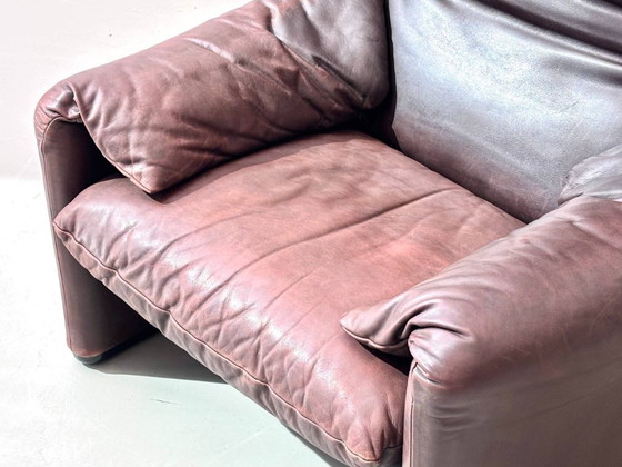 Image 1 of Maralunga Ledersessel mit Ottoman von Vico Magistretti für Cassina, Italien, 1970er Jahre