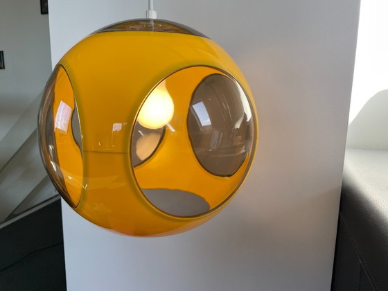 Space Age Lamp Massive Bug Eye, Ball Model Yellow, Vintage, Retro, Pendant lamps, Plastic (photo 6 of 10)
