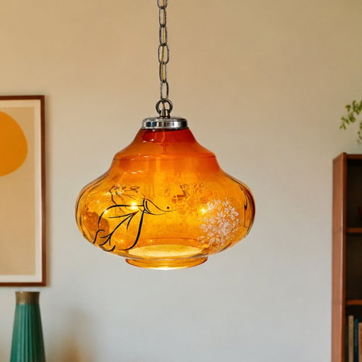 Portuguese Vintage Amber Glass Romantic Hanging Light, 1970s – hanglampen