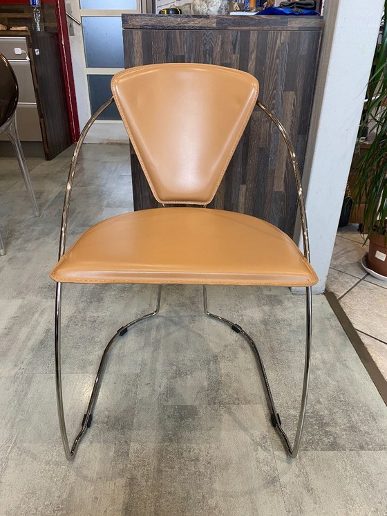 Image 1 of 1 Poltrona Linda di Arrben, pelle color cammello, struttura in acciaio cromato, vintage 1980