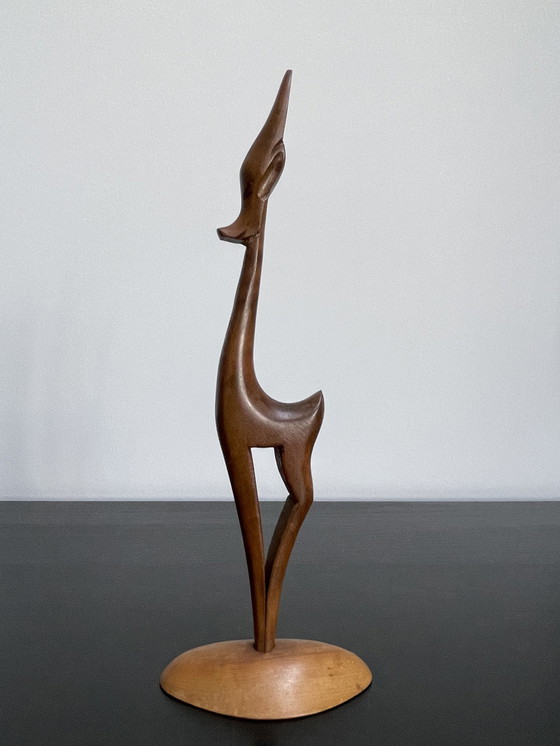 Image 1 of Mid - Century Modern Wooden Gazelle Sculpture - Abstract & Elegant
