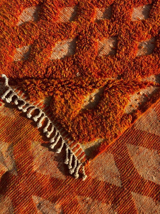 Image 1 of Orange Moroccan wool rug 250x250 cm – Handmade geometric rug – Contemporary Berber carpet – Custom wool area rug – Moroccan Beni