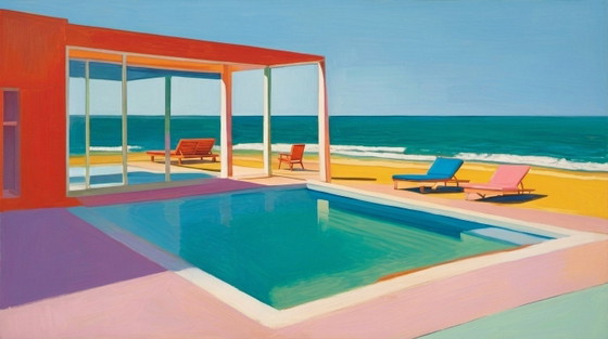 Architecture Pool Summer – Art Deco & Mid-Century Acrylic Glass Artwork 170 × 100 cm – Art Prints, Plexiglass (photo 2 of 7)