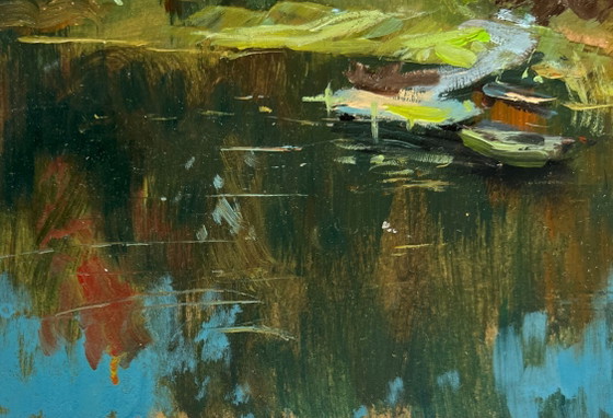 Image 1 of Original Oil Painting Coastal Forest Landscape Flowing among the trees