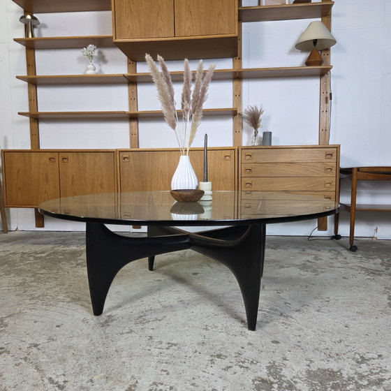 Image 1 of Vintage jaren 50-60 space age design salontafel glas en hout