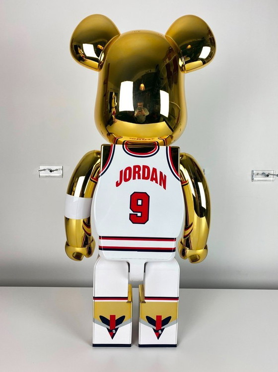 Image 1 of Bearbrick Michael Jordan 1992 Dream Team USA Jersey gold chrome 1000% MEDICOM toys 2021