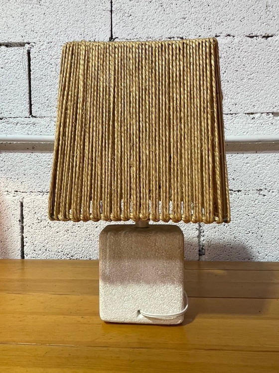 Image 1 of Lampada vintage in pietra con paralume in corda, anni '70