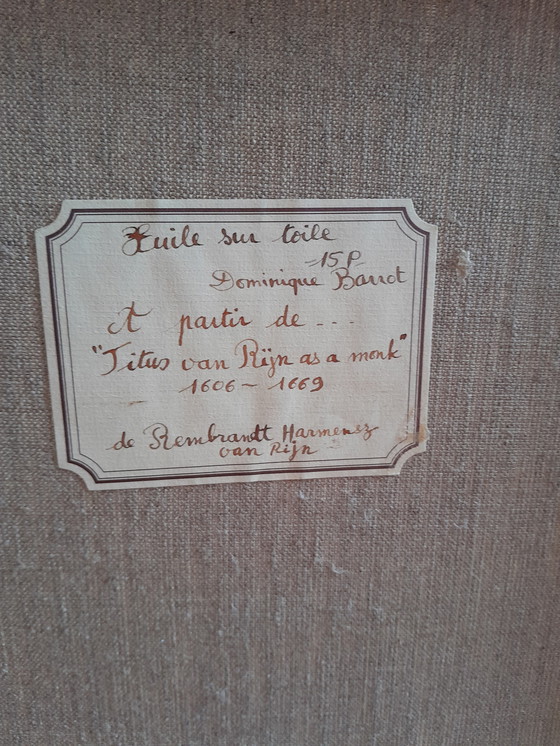 Image 1 of Retrato al óleo de un monje con un vestido rústico sobre un fondo marrón