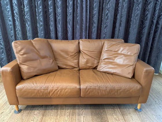 Image 1 of Frigerio design banken set – 4-zits & 2-zits – Cognac leer – Vintage (30 jaar