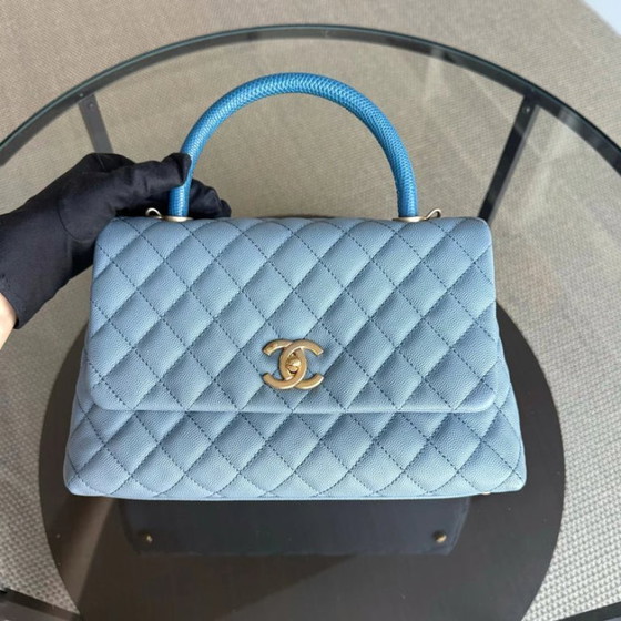 Image 1 of Chanel Coco Handle Medium - Caviar 29CM Quilted Sky Blue Gold Hardware Series 27