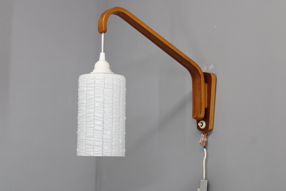 Image 1 of 1960s Wooden Wall Lamp with Glass Shade, Czechoslovakia